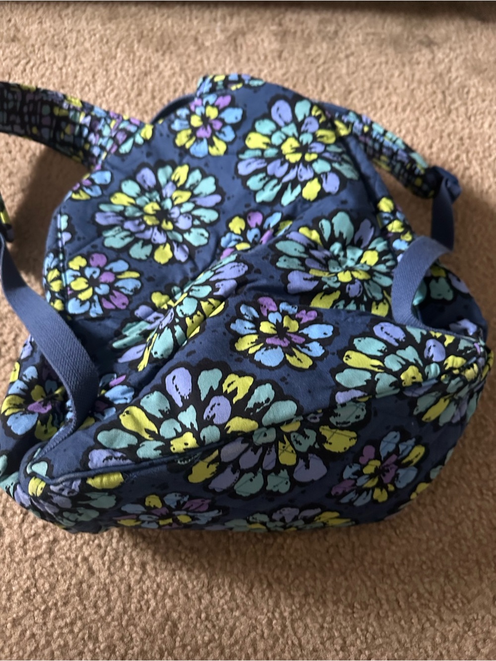 Vera Bradley Navy Floral Quilted Backpack with Multicolor Blossoms - Picture 2 of 3